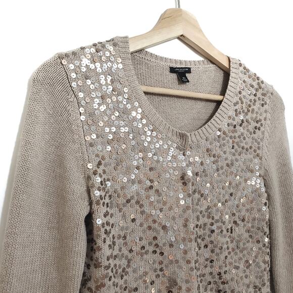 Ann Taylor | Merino Wool Cashmere Angora Rabbit Blend Sequin Snap Front Cardigan - Picture 2 of 8